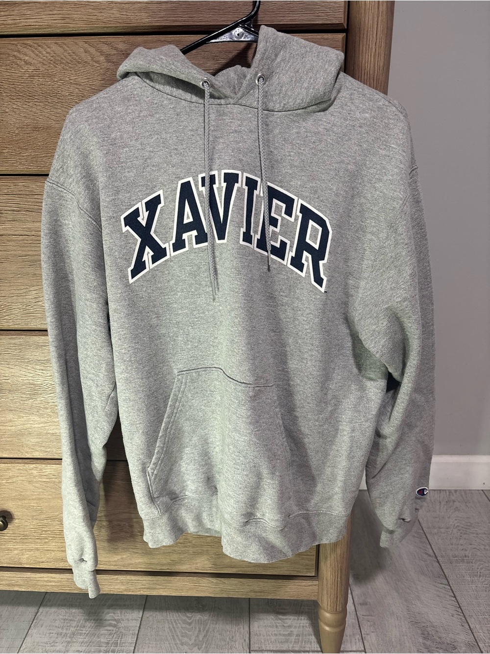 Champion Gray Xavier Pullover Hoodie with Navy Lettering